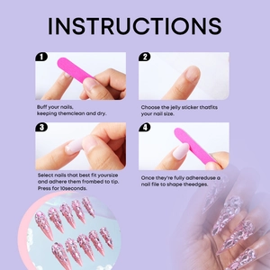 Step-by-step application guide for long stiletto pink rhinestones press-on nails set
