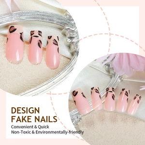 Faux ongles French leopard avec forme carrée minimaliste et base de couleur nude