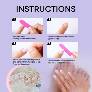 Detailed step-by-step application guide for pink gradient press-on nails with tools