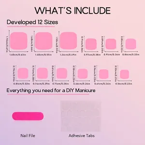 Size chart for 12 sizes of blue butterfly press-on toenails with file and adhesive tabs