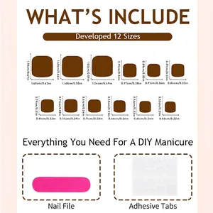 Press-on nail kit size chart featuring 12 sizes with butterfly crystals and French tips