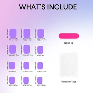 Pink and white gradient press-on nail set with 12 sizes chart and application tools