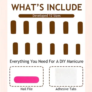 Handmade press-on nails set with 12 sizes guide, white French tips, and luxury metal accents