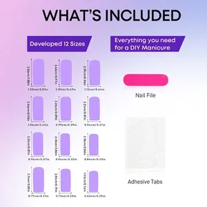 Kit de faux ongles faits main avec 12 tailles violettes, lime et pastilles adhésives