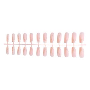 Faux ongles ballerine faits main rose mat avec bouts français blancs et paillettes dorées