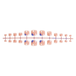 French tip press-on toenails with blue butterfly designs in a 24-piece full set