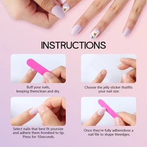 Franse kunstnagels set met lila madeliefjes, nagelvijl en plakinstructies gids