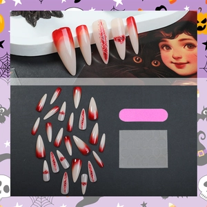 Halloween 3D bebloede wond gradiënt kunstnagels set met lange stiletto design en lijm