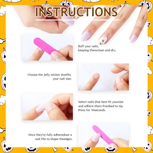 Step-by-step application guide for French daisy press-on nails with file and glue tabs