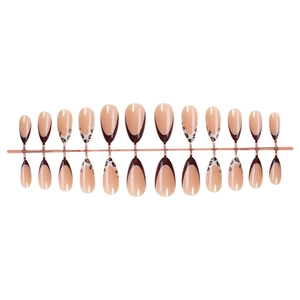 French almond fake nails with leopard print and dark coffee brown color blocks