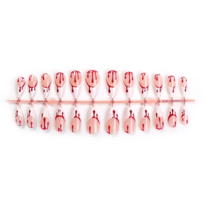 Halloween blood drip press-on nails set in white French long oval gothic style