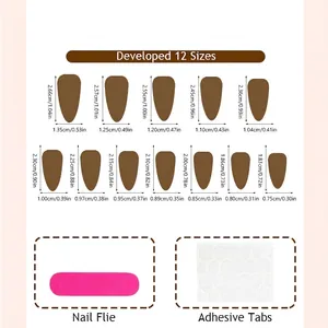 Size guide for blue wave press-on nails with 12 specifications and application kit