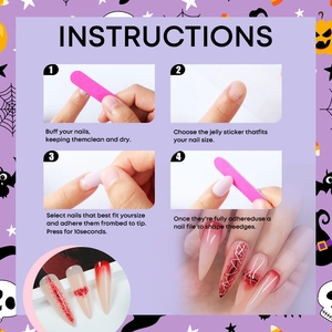 Detail met stappenplan voor lange Halloween plaknages met realistisch bloed en wondontwerp