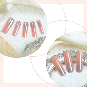 Pink metallic gradient cat-eye long coffin press-on nails set with glossy finish