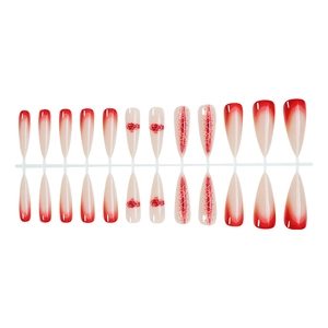 Halloween stiletto kunstnagels met rood kleurverloop en wondsteekmotieven per 24 stuks