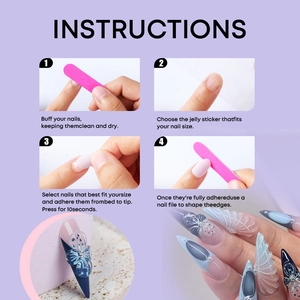 Detailed instructions for applying almond gradient press-on nails with 3D floral designs