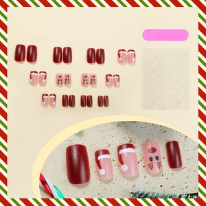 Christmas red elk and Santa hat press-on nails set with mini file and glue stickers