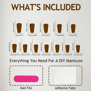 Press-on nails kit with 12 sizes of glitter ballerina nails, file, and adhesive tabs