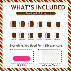 Size guide for 24pcs Christmas reindeer press-on nails with 12 sizes and tools