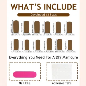 Guide des tailles pour faux ongles avec 12 dimensions, lime à ongles et pastilles adhésives
