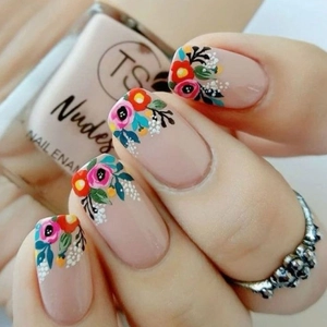 Ongles Press On Amande Française Motif Fleurs Colorées Style Doux Frais Faux Ongles Avec Colle Gelée Et Lime À Ongles Pour Femmes
