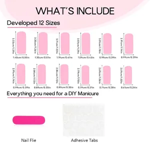 Tableau des tailles pour faux ongles 3D French roses avec mesures détaillées