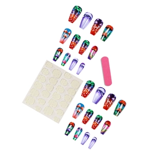 Colorful mushroom and jellyfish press-on nails set with glue stickers and nail file
