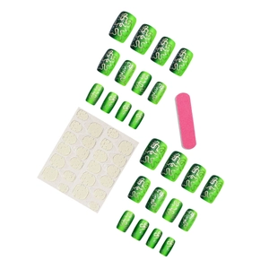 Green gradient press-on nails with gold snake patterns, glue stickers and nail file kit
