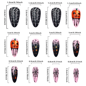 Halloween-Mandel-Drucknägel-Set mit Kürbis-, Spinnennetz- und Schloss-Designs