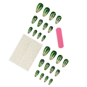 Green forest mushroom almond press-on nails with 24 pieces and manicure tool kit