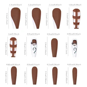 Detailed size chart for autumn hazel coffee press-on nails in various dimensions
