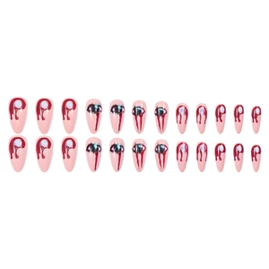 Almond-shaped Halloween press-on nails with realistic bloody eye and drip patterns