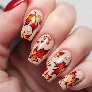 Autumn Maple Leaf Press On Nails With Rhinestones And Jelly Glue Gradient Red Square False Nails For Fall Manicure