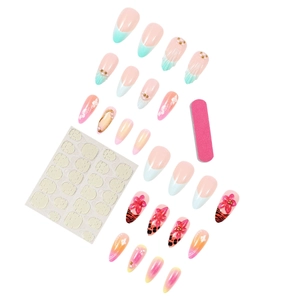 3D floral french press-on nail kit with 24 gradient leopard and pearl embossed nails