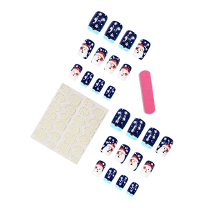 Blue Christmas press-on nails with Santa Claus and snowflake designs plus tool kit