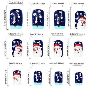 Size chart showing width and length in cm and inch for 12 Christmas press-on nail pieces