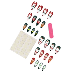 Christmas themed almond press-on nails set with deer snowman patterns and glue