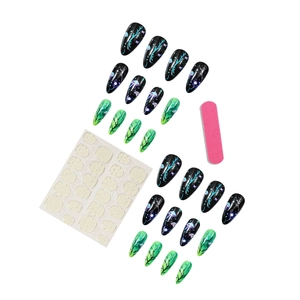 Kit de faux ongles verts et noirs avec motifs de champignons et accessoires