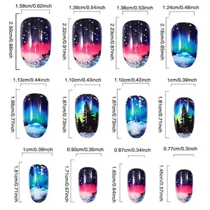 Größentabelle für Aurora-Sternenhimmel-Klebenägel mit 12 detaillierten Maßen