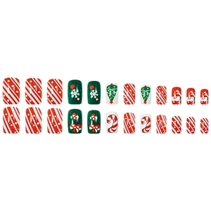 Christmas press-on nails set with red green white holiday patterns like trees and snowflakes