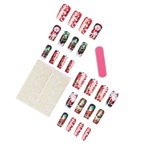 Christmas press-on nails set with Santa Claus and tree patterns including 24pcs and tools