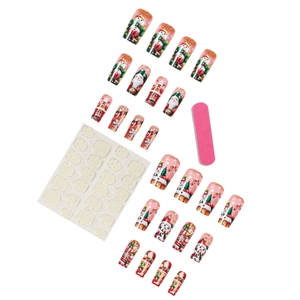 Christmas press-on nails set with festive patterns including Santa and snowflakes