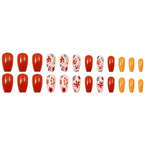 Autumn turmeric leaf press-on nails set with red and orange maple patterns