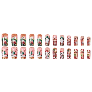 24pcs Christmas press-on nails featuring Santa, reindeer and snowman festive art patterns