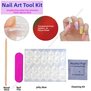 Kit complet pour ongles avec 24 autocollants, lime à ongles, tampon et bâtonnet bois