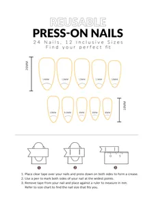 Size chart for leopard French almond press-on nails with 12 sizes and measuring guide