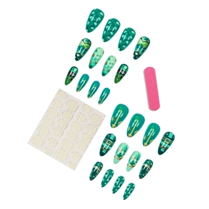Unghie finte verdi per San Patrizio con trifoglio, cuori e fibbia dorata, kit completo