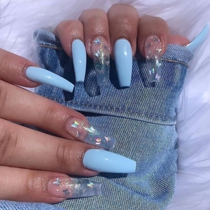 Faux Ongles Coffin Longs Ongles À Presser Bleu Papillon Laser Paillettes Couverture Complète Pointes D'Ongles Artificielles Femmes Style Ins