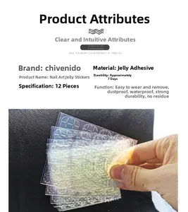 Détail des languettes adhésives imperméables pour faux ongles avec 12 pièces par feuille