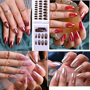 Spiegelchrom-Drucknägel-Set in metallischem Rot, Rosa und Silber glänzend